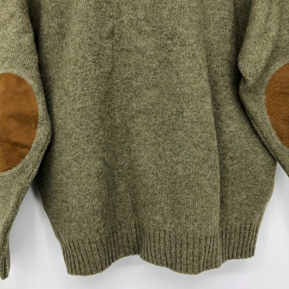 Pendleton Shetland Wool Olive Green Quarter Zip suede elbow patch sweater SP - Picture 6 of 16